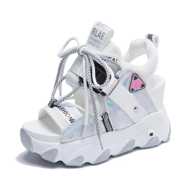 Сандалии-гладиаторы на платформе, белые босоножки на шнуровке, женские босоножки на высоком каблуке, повседневная спортивная обувь для женщин, весна-лето, женская обувь