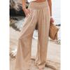 Fashion Casual Green Wide Leg Pants Women Elastic Solid Cotton Linen Long Pants Female Loose OL Style Womens Trousers