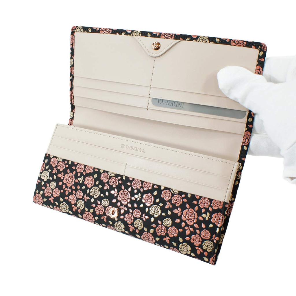 Длинный кошелек Inden с монетой, розовый, черный фон x белый, розовый лак 8404 [Indenya], кошелек, замша, Kaguwa, миниатюрный,