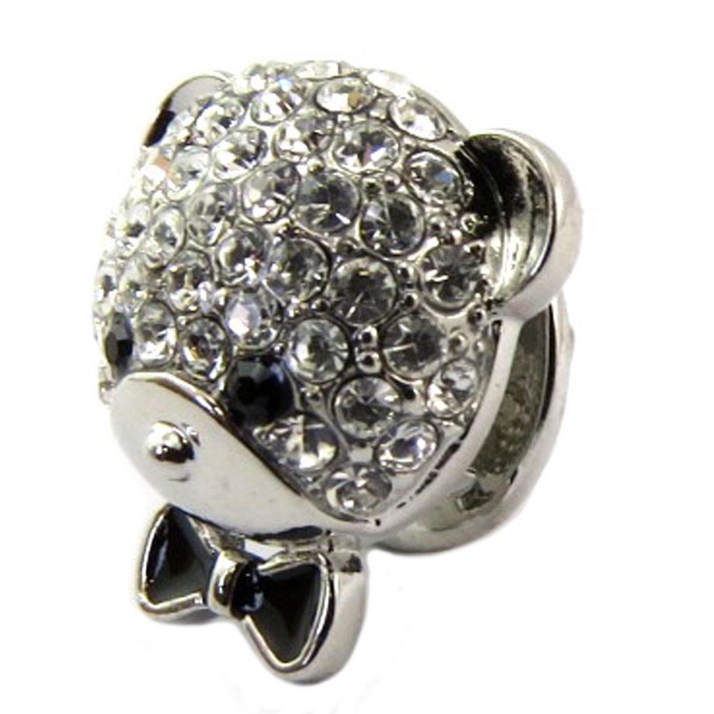 Les Trésors De Lily [P8128] - Брошь "Тедди" чёрно-белая серебряная - 15х15 мм