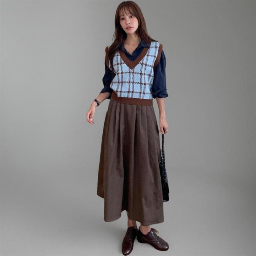 New ArriVals Open Run Women Big Check Color Block Knit V Neck Vest
