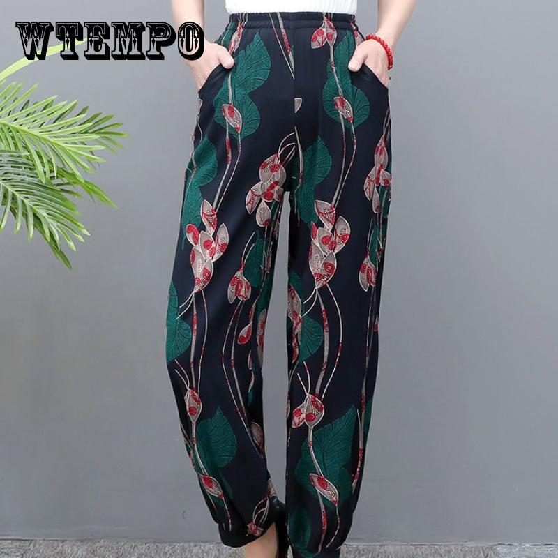 Spring and Summer Mother's Pants Wide-leg Plus Size Bloomers Cotton Silk High-waist Mosquito-proof Loose Trousers Women