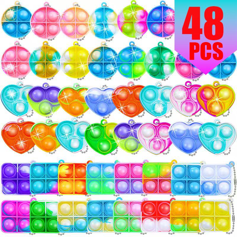 48 шт. Мини-брелоки-игрушки Pop Fidget - Сенсорный набор для беспокойных детей, призы для класса, подарки на Хэллоуин и Рождество