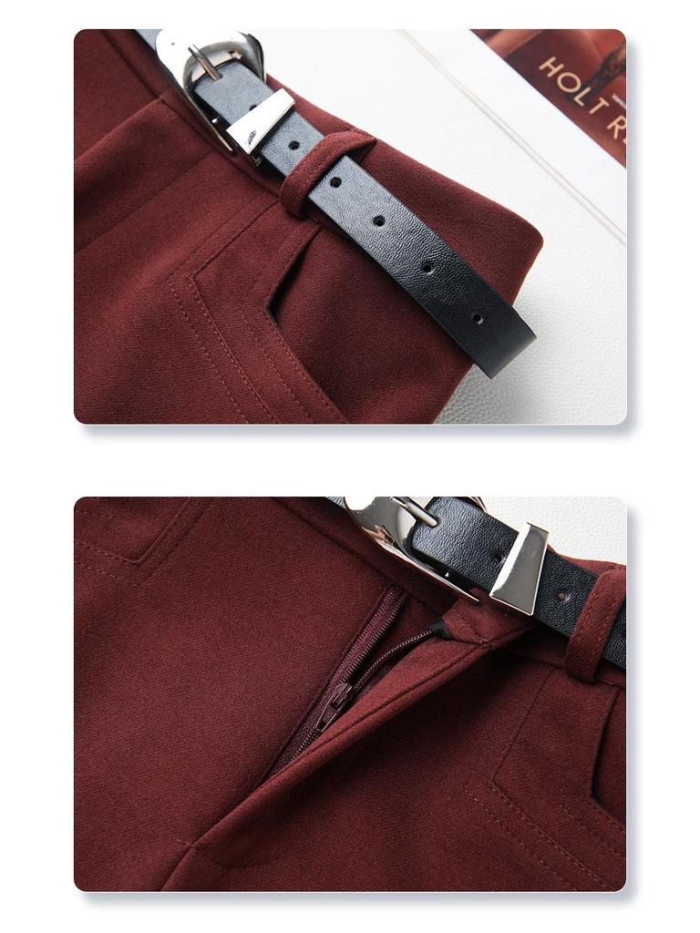 Женская юбка миди из шерсти цвета хаки 2024: Новый осенне-зимний прямой крой, миди длина с разрезом, облегающий дизайн.