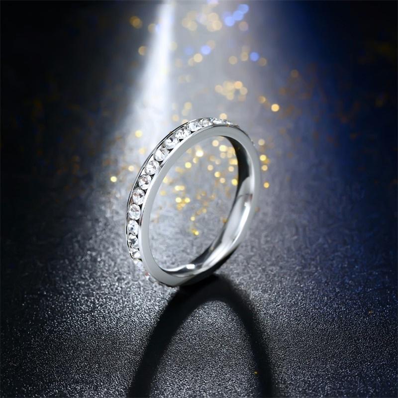 Simple Stainless Steel Rhinestone Rings Engagement Wedding Ring for Women Jewelry Gifts