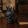 Dark Academia Desk Decor Halloween Skull Makeup Brush Holder, Matte Black Gothic Skeleton Pen Organizer Creative Desktop Accessories for Desk,