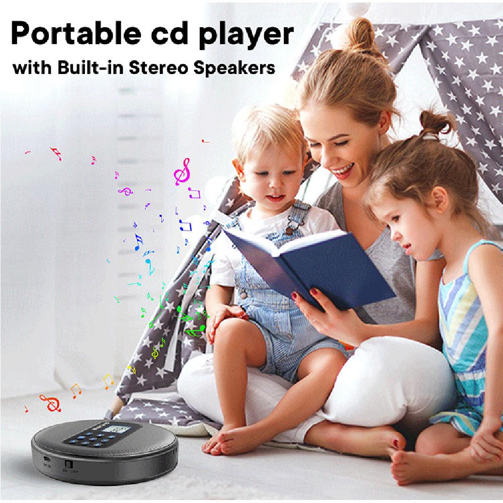 Портативный CD-плеер со встроенными стереодинамиками, Bluetooth 5.1, перезаряжаемая батарея 1500 мАч, поддержка воспроизведения CD/MP3/USB, защита от скачков, настройки эквалайзера