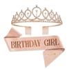 2Pcs/Set Glitter Birthday Tiara Gold Crystal Crown New Birthday Party Crown Sash  18 21 30 40 50th