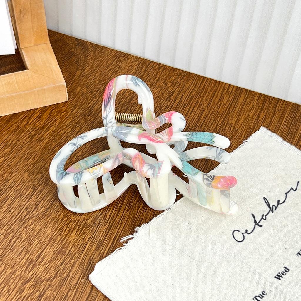 Ins  Fashion 10.2CM Large Wind Watermarked Bowknot Hair Claw Simple Plastic Shark Clip Hair Accessories For Woman Girls