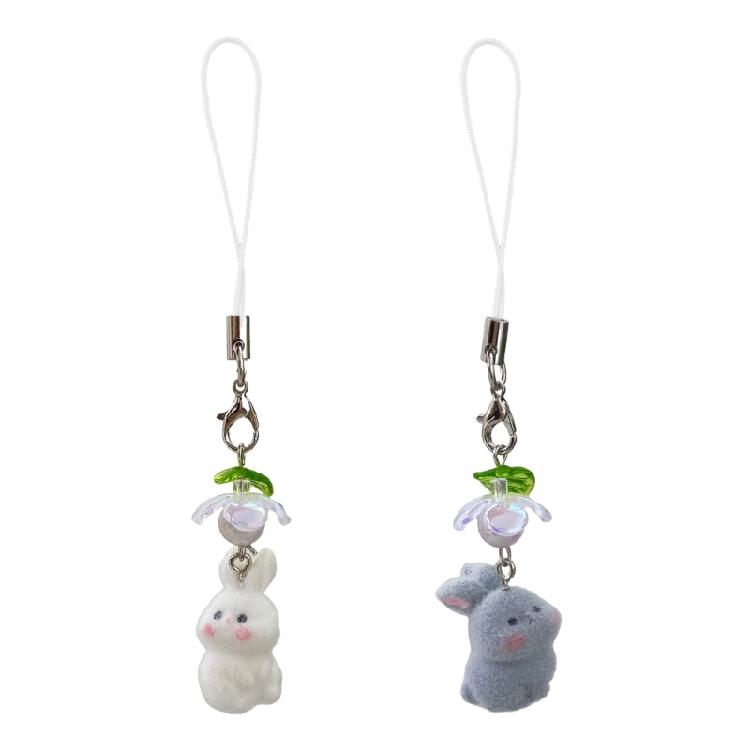 Sweet Flocking Rabbit Mobile Accessory Soft Rabbit Phone Chain Phone Decoration For Commuting And Shopping Adventures
