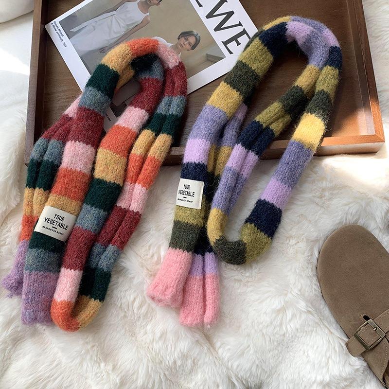 Scarf Women's Winter High-end Sense New Contrasting Color Stripes Narrow Scarf Scarf Scarf