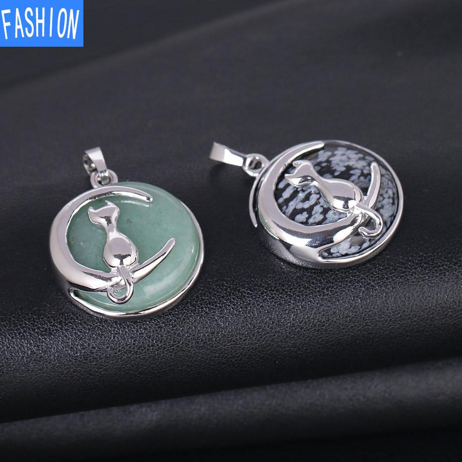 Кулон «Китти и Луна» из натурального камня с полой спиной и хрустальным ожерельем с подвеской «Милая девушка»