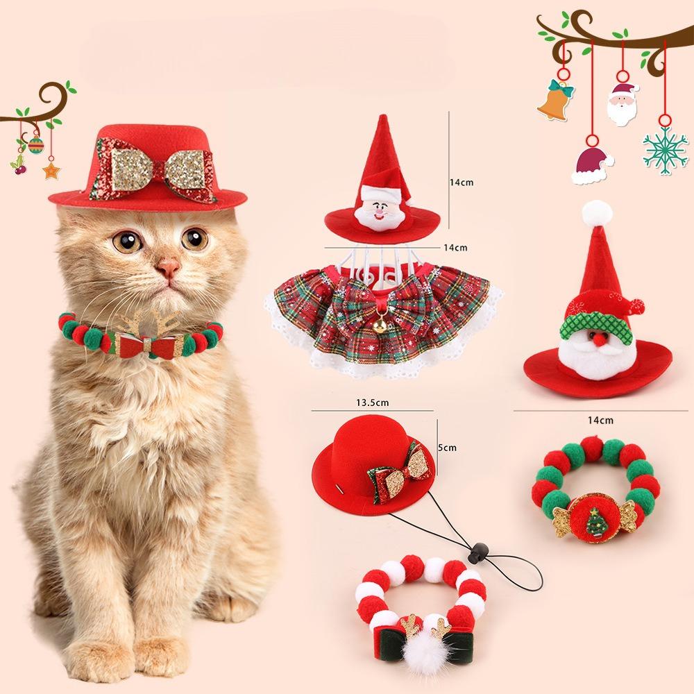 Pet Christmas Hat Scarf Set Accessories with Christmas Kitten Scarf Cat Christmas Hat Set