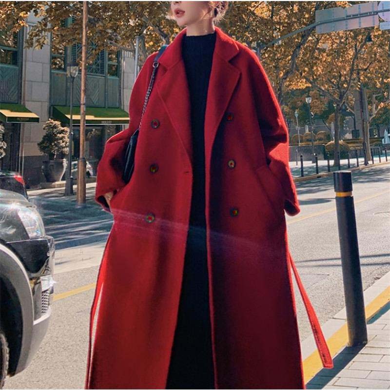 Женское элегантное зимнее осеннее свободное длинное шерстяное пальто с поясом шерстяное пальто толстое теплое шерстяное оверсайз верхняя одежда