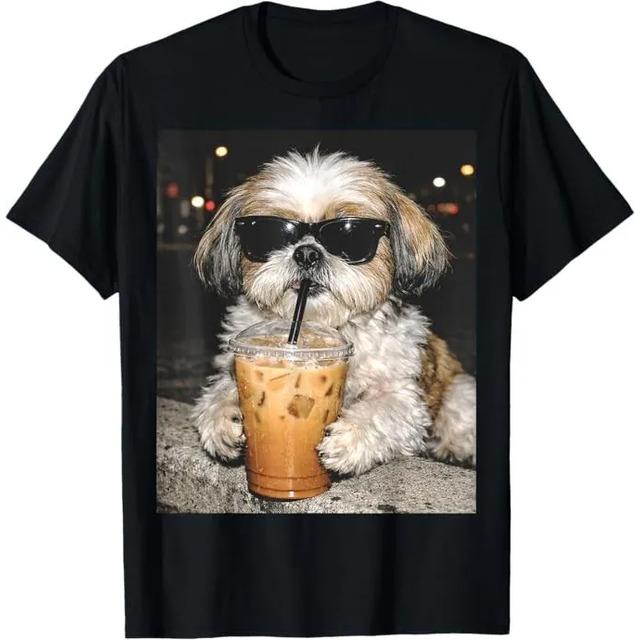 Camiseta Engracada Com Memes Para Caes Shih Tzu Bebendo Cafe