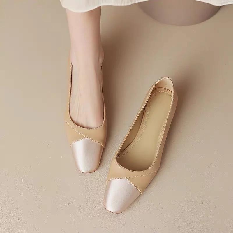 Shoes Female 2024 New Slip On Women's Flats Spring Autumn Square Toe Mixed Colors Outdoor Casual Low-heeled Shallow Shoes