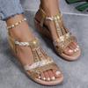 Fashion Women Sandals Summer Bohemia Rhinestones Casual Platform Sandals Female Peep Toe Outdoor Beach Sandals Wedges Shoes for Women