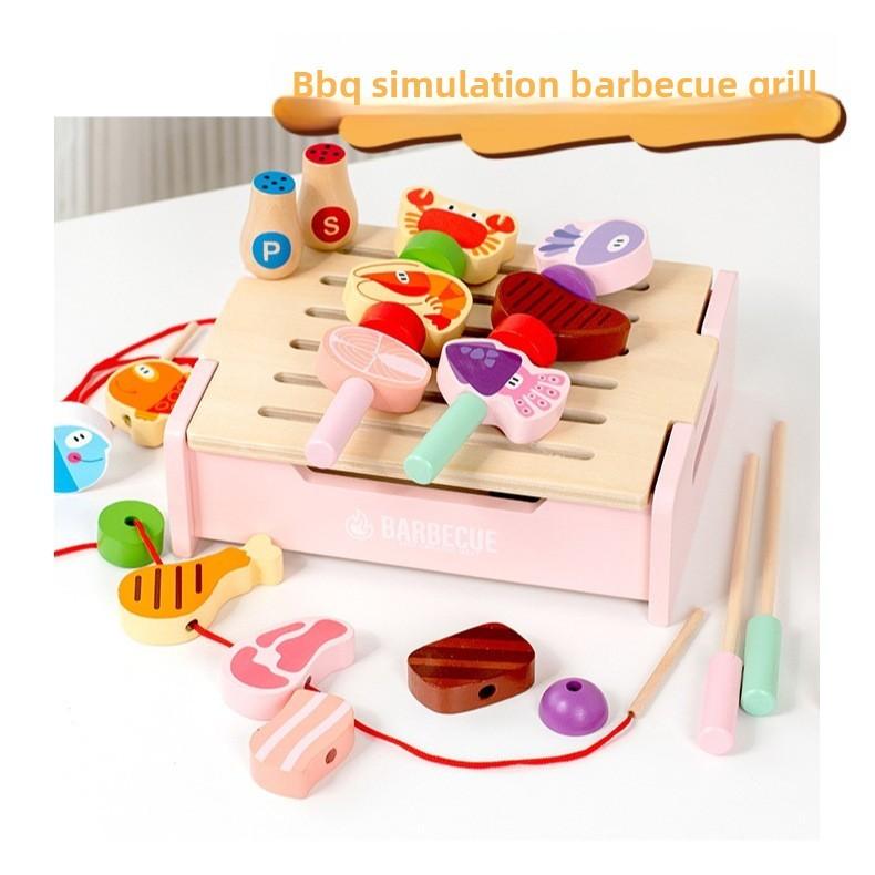 Деревянный детский набор для барбекю с интерактивной кухонной игрушкой для семейного веселья