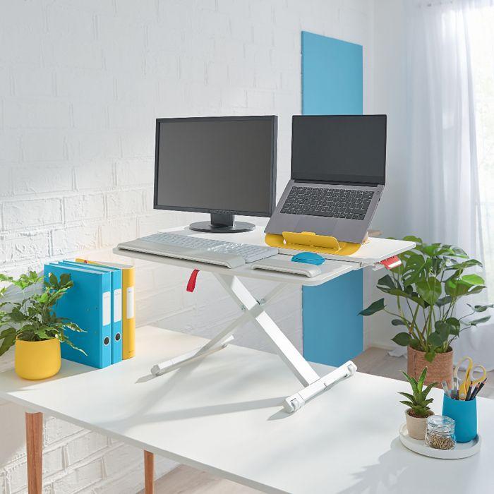 Station de travail assis/debout leitz ergo cosy avec plateau coulissant