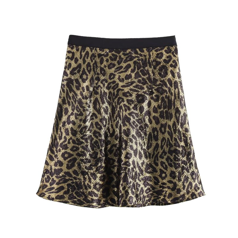 Kaslead New Arrival Women's Fashion Style Fashion Short Bronzing Leopard Print Elastic Waist Double Circle Short Skirt