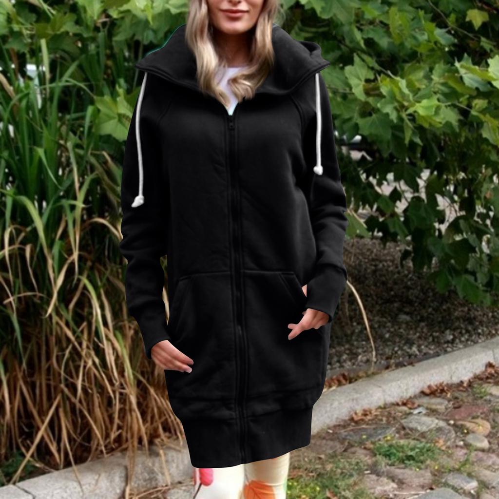 Женская модная куртка Повседневный однотонный кардиган с длинными рукавами Худи Длинное пальто