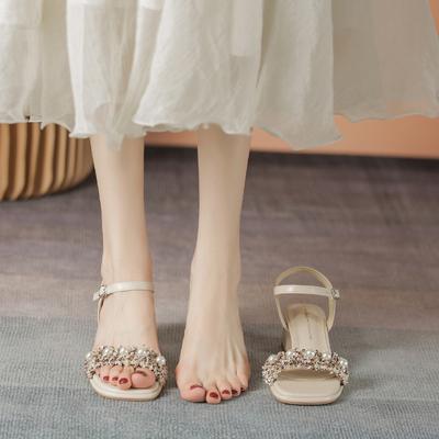 Кожаные туфли на плоской подошве для женщин Huizhou, босоножки с открытым носком, французские летние новые сандалии с одним словом на поясе для женщин