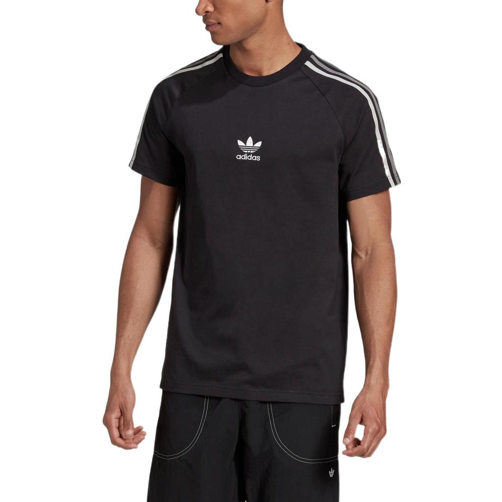 Adidas Originals Striped Logo Micro Label Round Neck Casual Short Sleeve T-Shirt Men Tops Black GK1963
