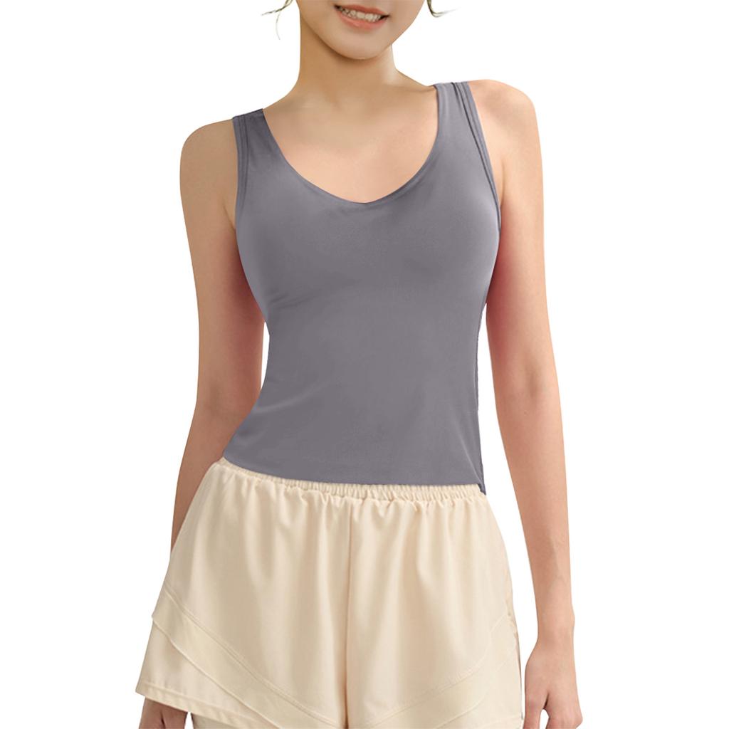 Молодых девушек однотонный цвет чашечки йога нижняя рубашка спортивное нижнее белье жилет