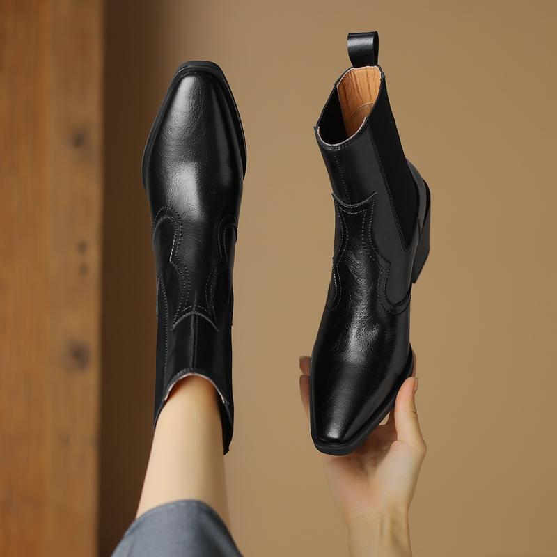 2024 Новые осенние женские сапоги с острым носком и толстым каблуком. Обувь из натуральной кожи для женщин. Лаконичные ботильоны. Сапоги на платформе.