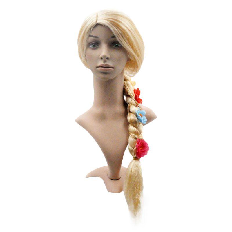 Stunning Rapunzel Inspired Blonde Wig Adorned With Vibrant Faux Flowers For Women