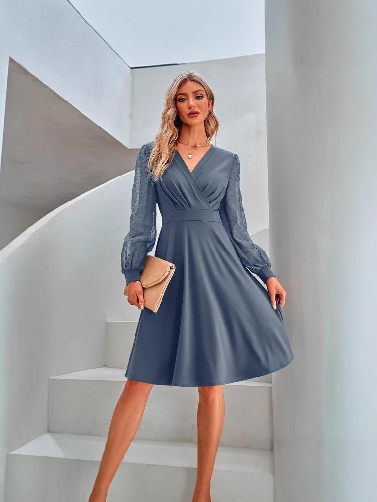 Женское платье с V-образным вырезом, европейский жаккард, осень/зима 2025