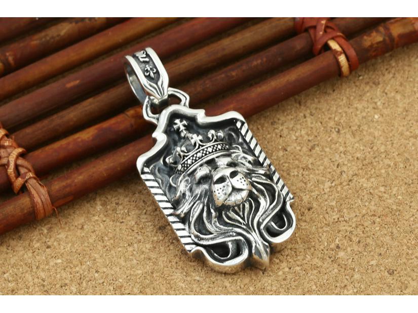 S925 Sterling Silver Lion Head Pendant - Men's Retro Fashion