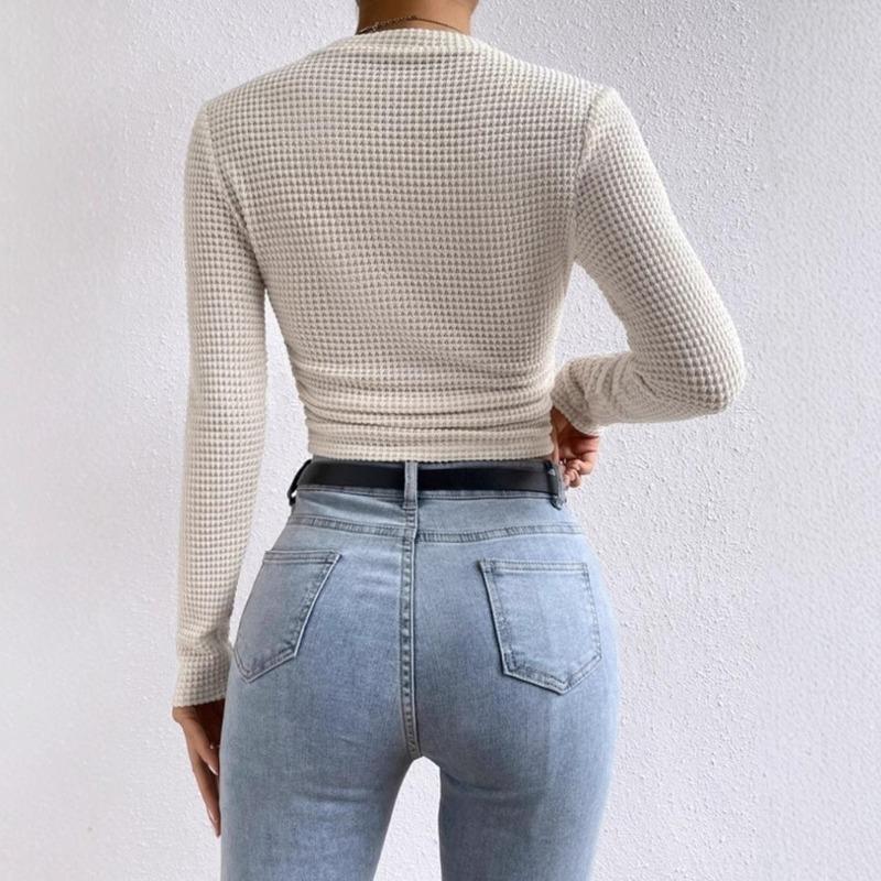 Универсальная женская футболка в клетку с длинными рукавами Slim Fit