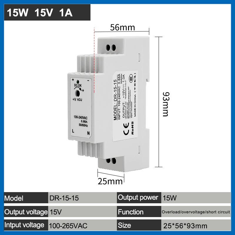 DC 12V 24V Импульсный источник питания рельсового типа Малый объем DR-15-0.63A 1.25A 5V 15V Трансформатор 15w