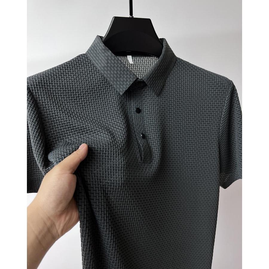 Mesh Ice Silk Polos Top Short Sleeve T-shirt Men's Lapel Collar Summer Solid Color Sliding Polo Shirts
