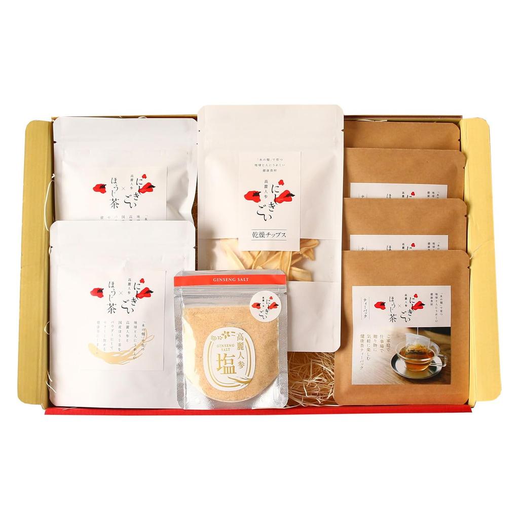 Nakafarm Gift Set B X Houjicha 7 Packs X 2 Chips TEAPACK 4 Ginseng Salt (Ginseng Bags, 10g, Bags, 30g)
