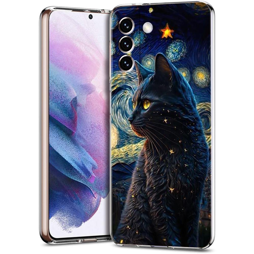 Милый чехол для телефона с рисунком черного кота для Samsung Galaxy S24 Plus S23 S22 S21 S20 FE Ultra 5G S10 S10E S9, мягкий прозрачный силиконовый чехол