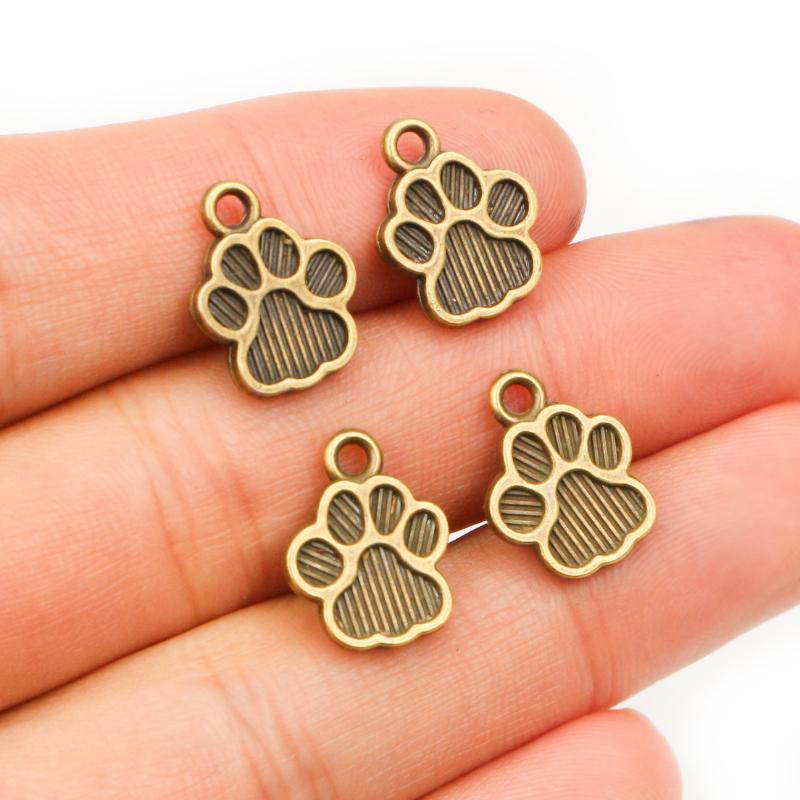 40pcs 15x11mm Antique Silver Plated Bronze Cat Or Dog Footprint Handmade Charms Pendant DIY Jewelry Making Accessories