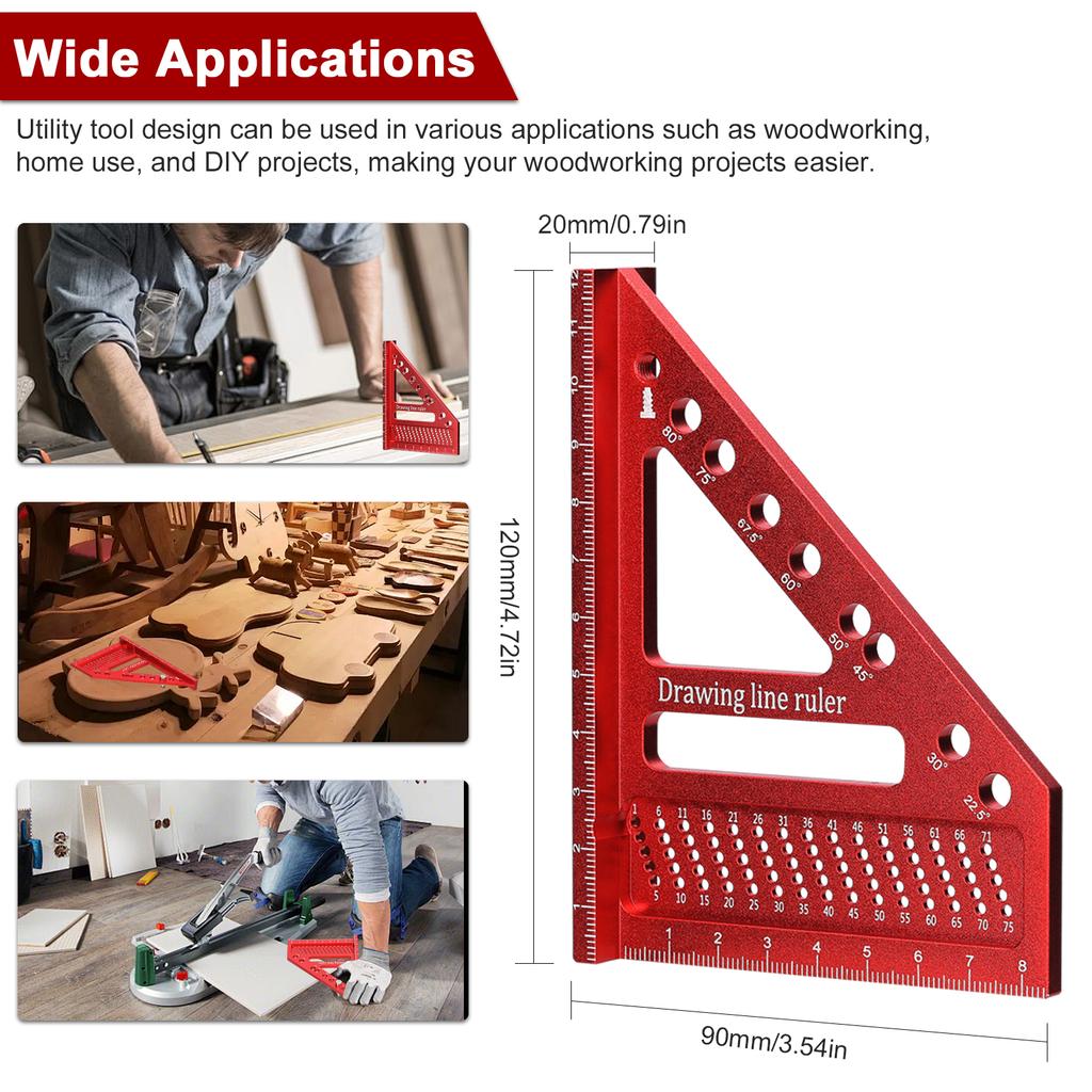 Измерительная линейка из алюминиевого сплава с несколькими углами для деревообработки, сделай сам, угловая линейка, утилита для разметки