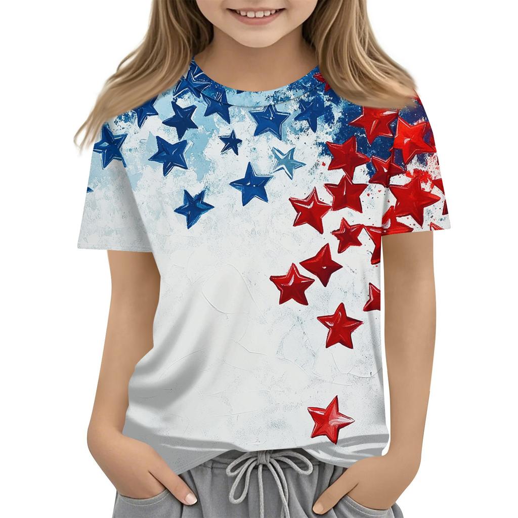 Детская модная повседневная футболка с коротким рукавом и принтом «День независимости» с круглым вырезом