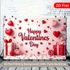 2D flat, 1pc Valentine's Day happy polyester party background banner - Romantic red heart and gift design, home, office
