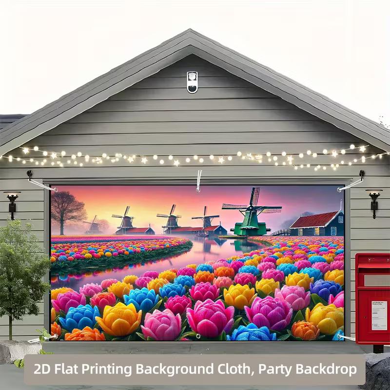 2D Netherlands Windmill Scene Cover for Home Exterior and Garden Aesthetic