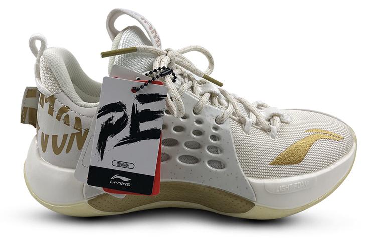 Li Ning SONIC 7 CBA League PE Нескользящие Устойчивые к истиранию Низкие Баскетбольные кроссовки Мужские Белый Золотой ABAP033-V