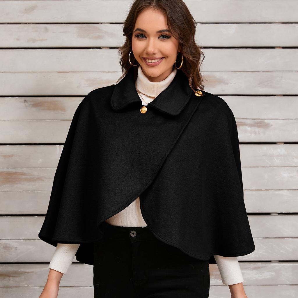 Women's Faux Wool Blend Cape Warm Poncho Fall Winter Soft Shawl Cover Up Short Cloak for Women Solid Color Open Front Cardigan Poncho Short Jacket