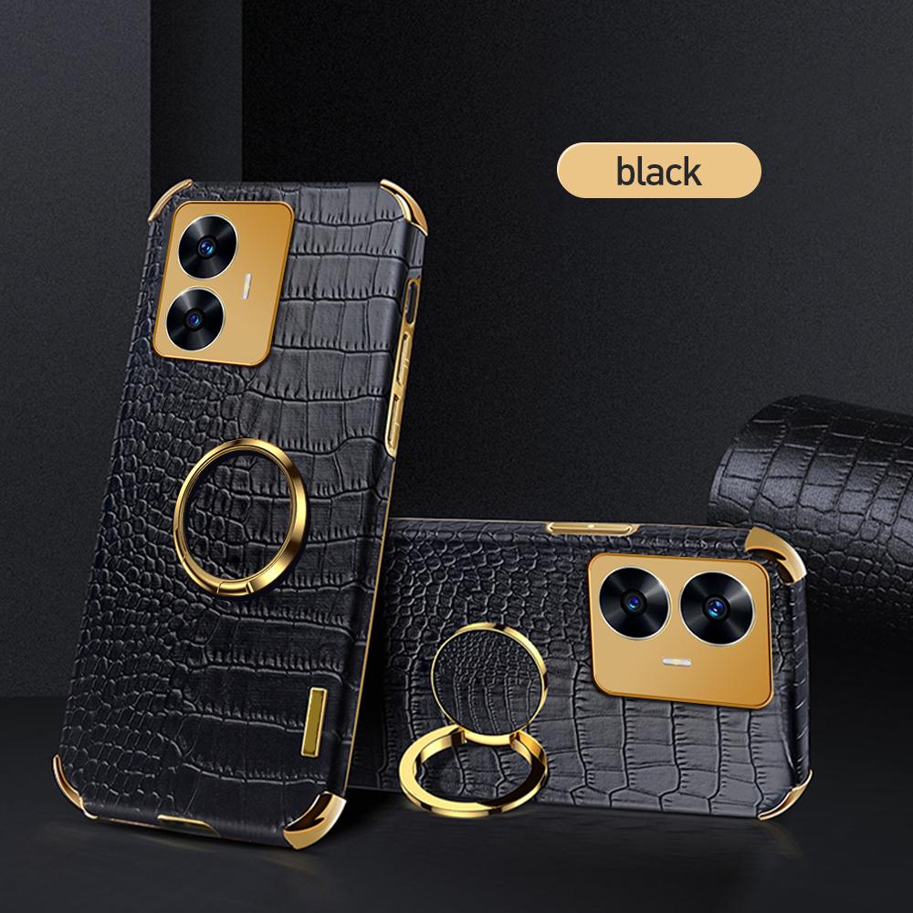 Кожаный чехол с 6D покрытием под крокодила для Realme 11 Pro Plus C55 C35, мягкий чехол-держатель с магнитным кольцом и подставкой