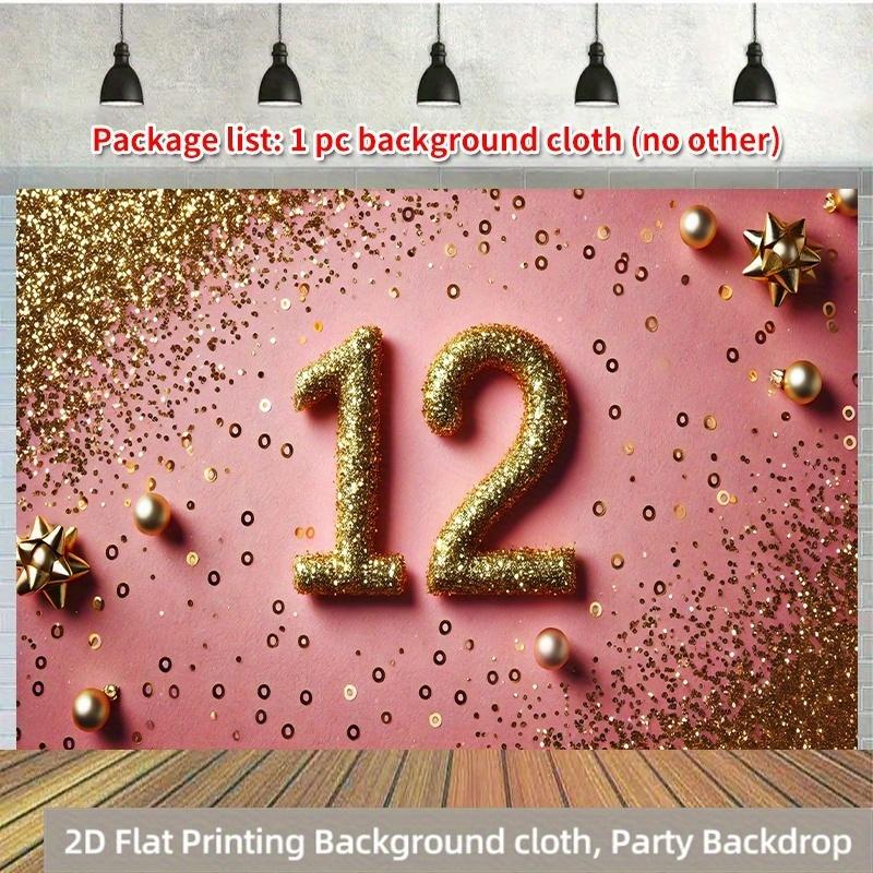 1 piece of 2D flat golden birthday party for 12-year-olds 12th anniversary party polyester photo backdrop cloth.