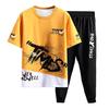2Pcs/Set Men Letter Print O-neck Short Sleeve T-shirt Elastic Waist Drawstring Sweatpants Set Sport