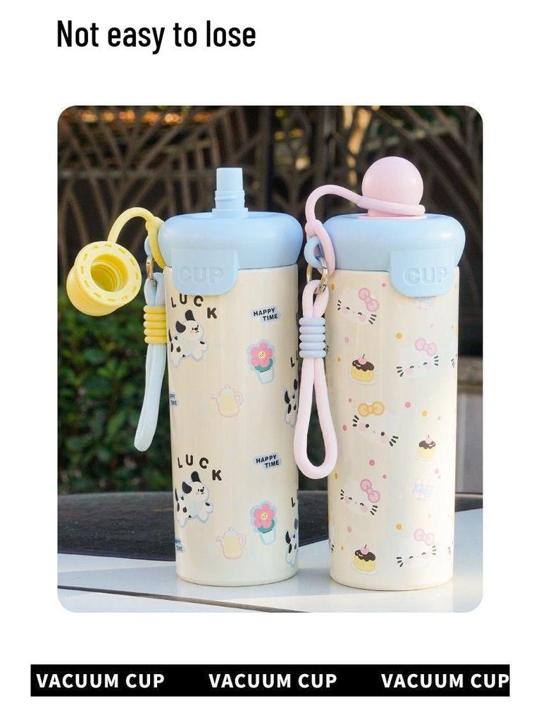 2025 Нержавеющая сталь Мультяшная термобутылка для воды, большой емкости, портативная с веревкой