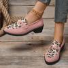 Мода Мода Леопардовые Туфли-лодочки на квадратном каблуке Женские с острым носком Жемчужный высокий каблук Вечерние туфли Женские Весенние Слипоны Нескользящие Лоферы