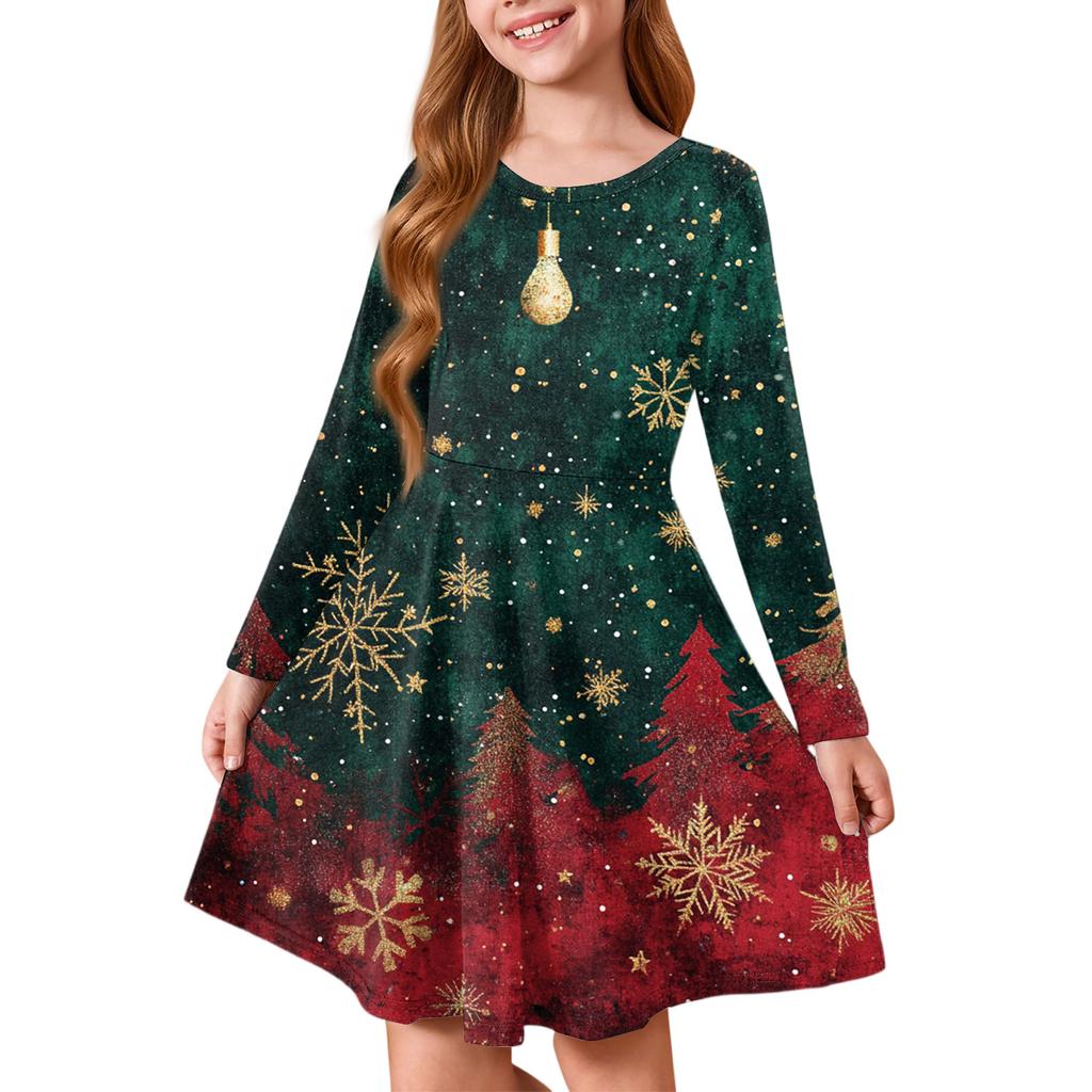 Girls' Princess Dress - Long Sleeve A-Line T-Shirt Dress Christmas Day